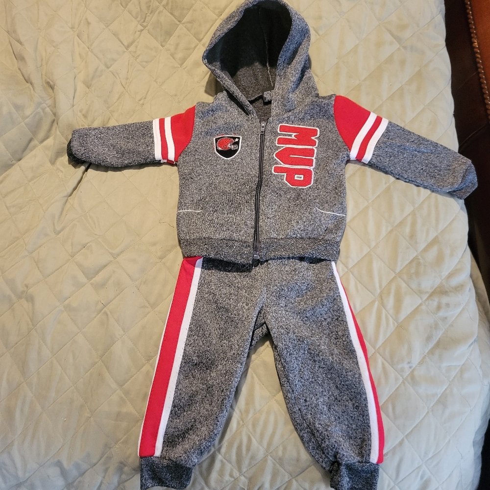 MVP Little Boy 12 Months Red White and Gray  Jacket and Pants Sweatsuit Set.